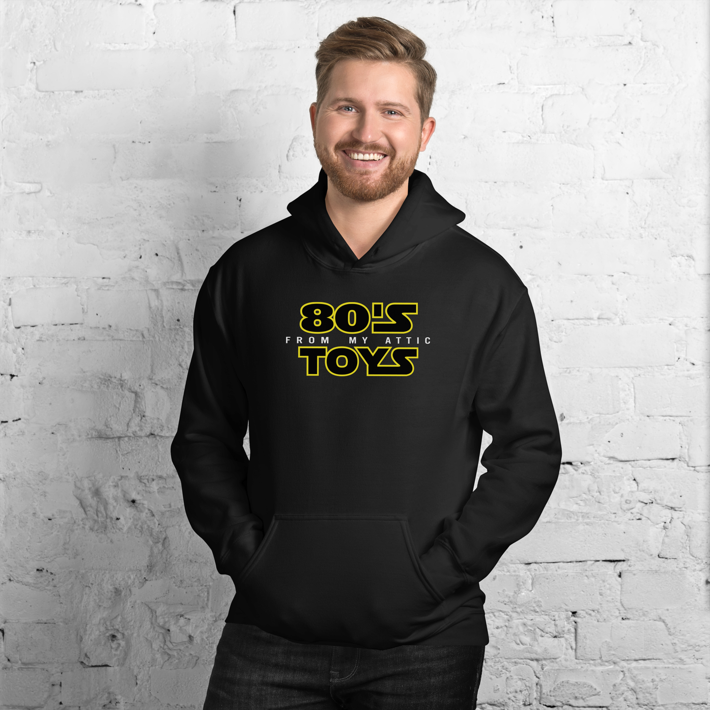 man wearing Galaxy Far Far away from My Attic Hoodie