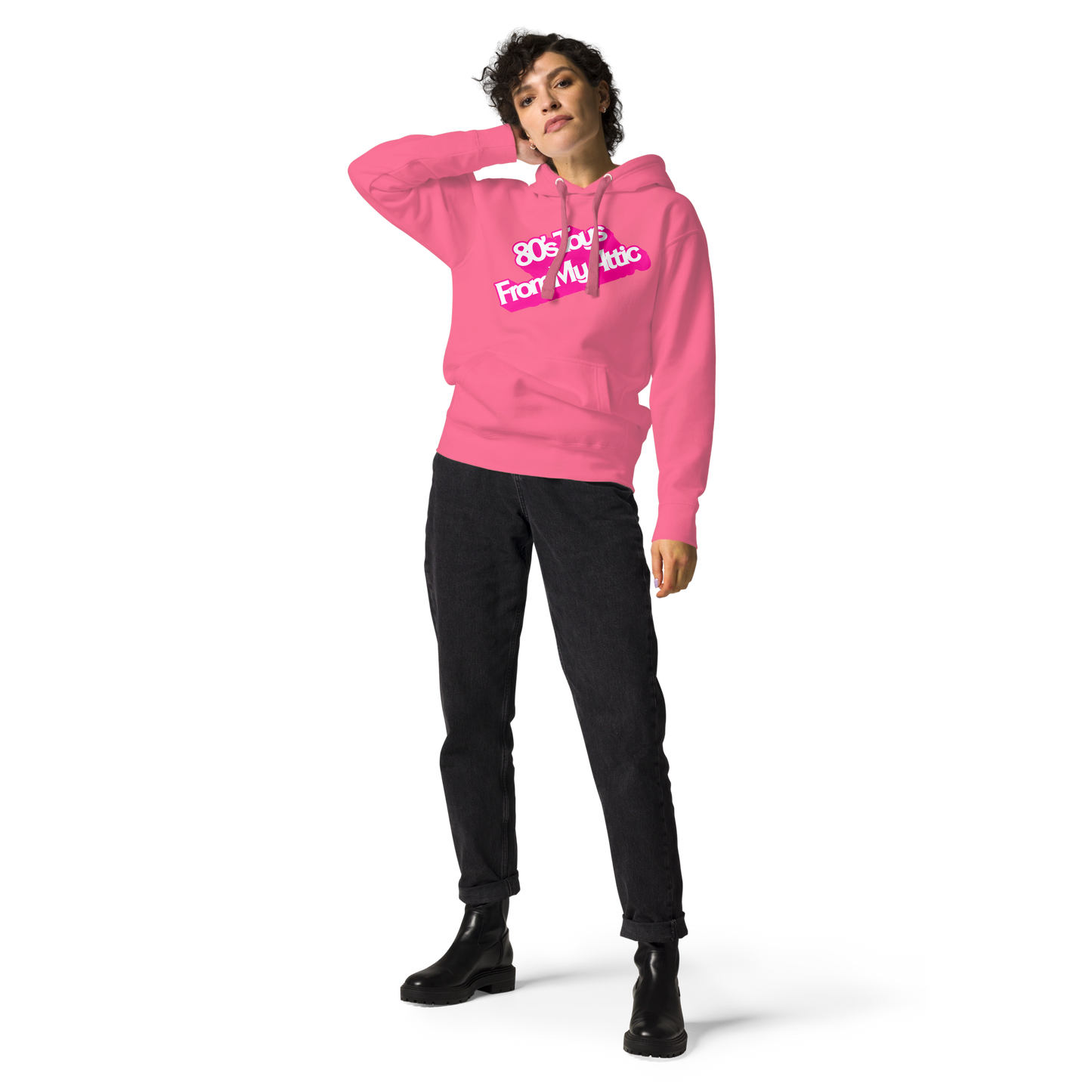 person wearing Pretty in Pink in My Attic Hoodie