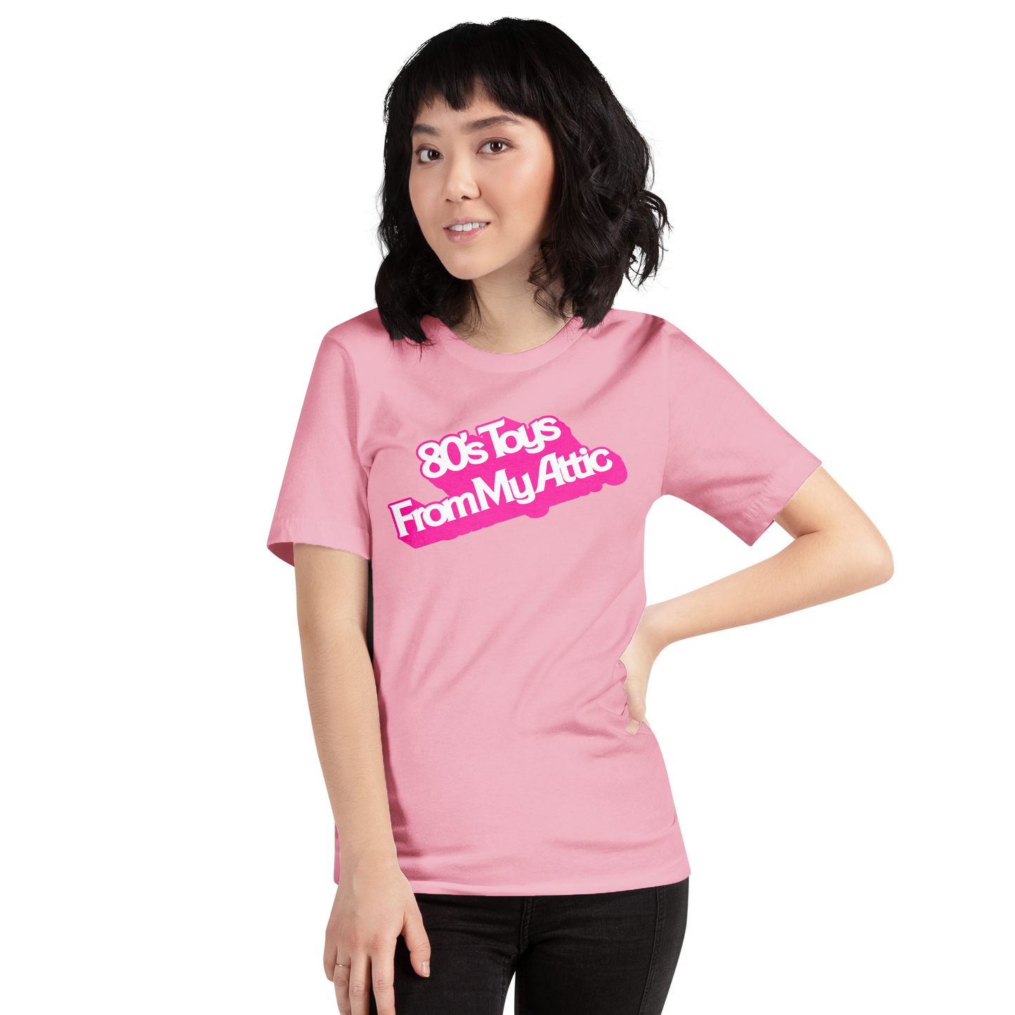 woman wearing Pretty in Pink in My Attic Tee