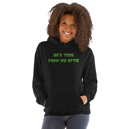 woman wearing 80’s Toys From My Attic Slime Hoodie