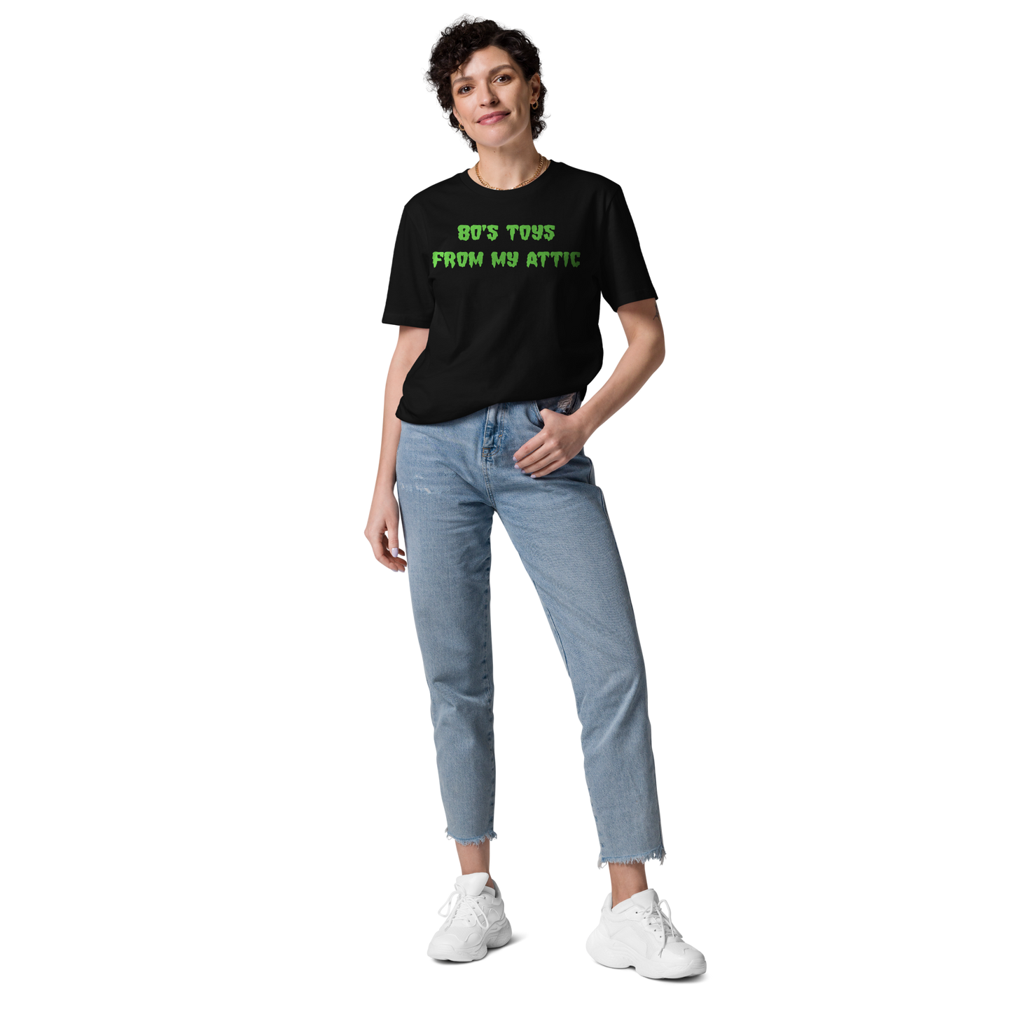 woman wearing 80’s Toys From My Attic Slime Tee